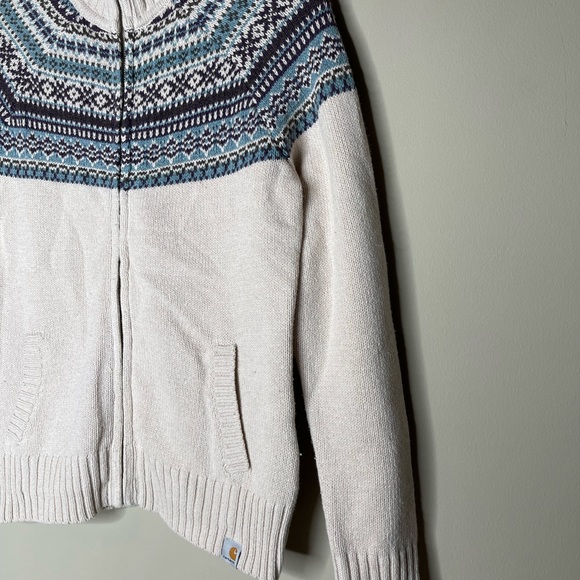 Carhartt Fair Isle Wool Blend Zipper Cardigan Sweater Size Women’s Small - Picture 3 of 9